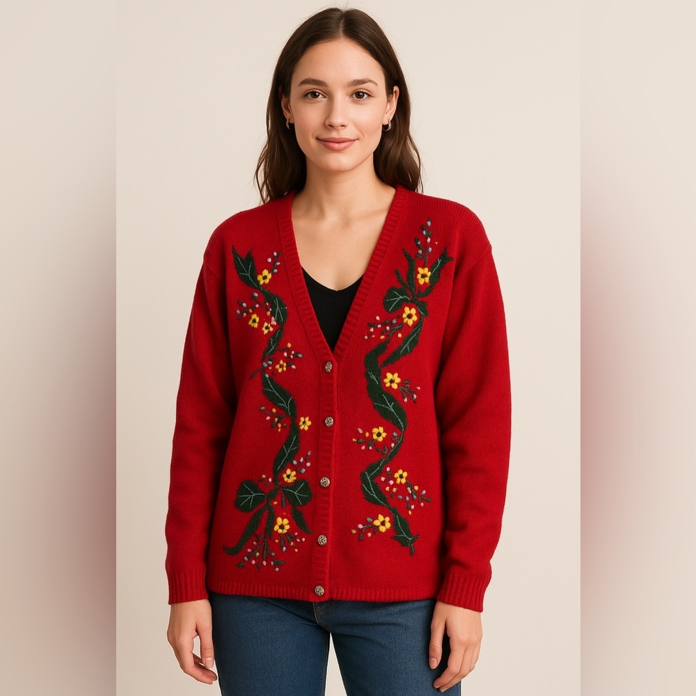 Susan Bristol New Traditions Vintage Beaded Embroidered Size L Sweater Cardigan